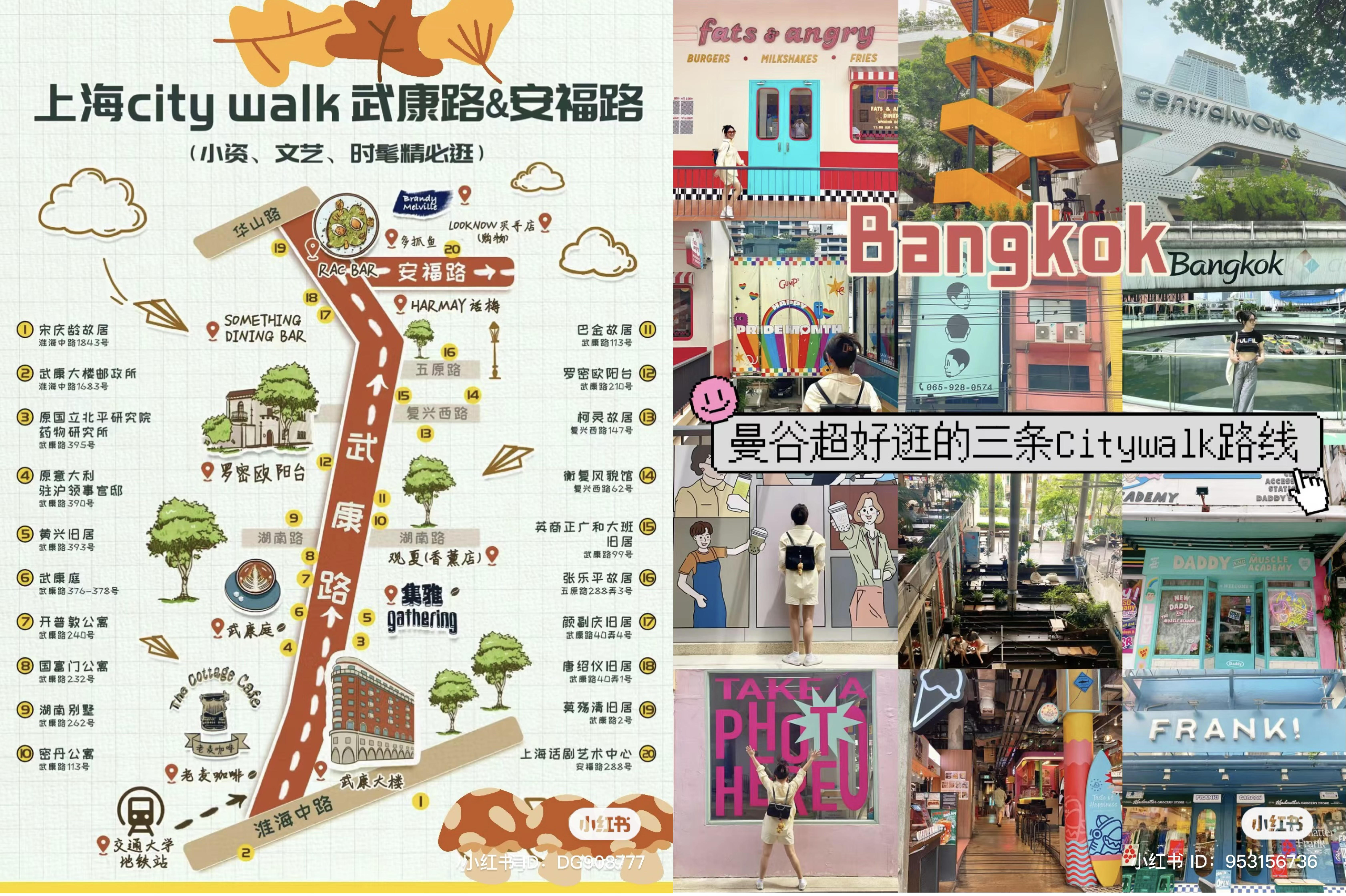 People sharing their citywalk route in different cities on Xiaohongshu, Photo Credit: Xiaohongshu @DG0908777 @953156736